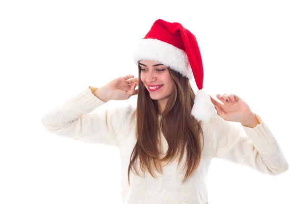 Женщина в красной рождественской шляпе — стоковое фото