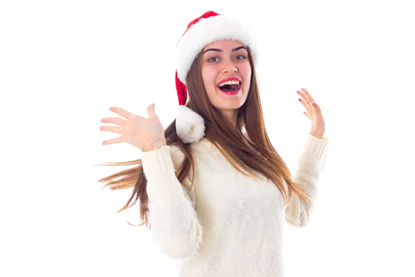 Woman in red christmas hat — Stock Photo, Image