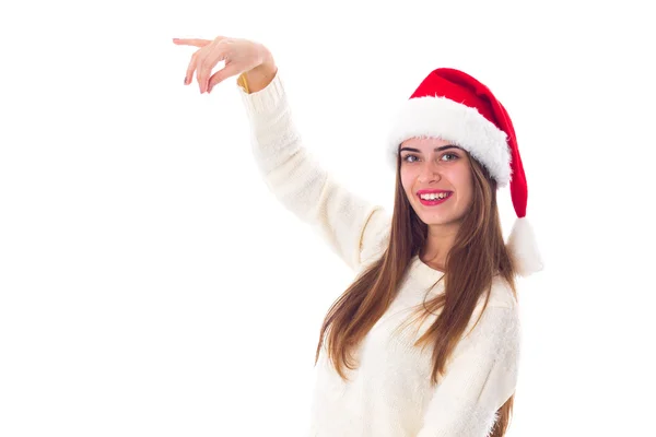 Woman in red christmas hat — Stock Photo, Image