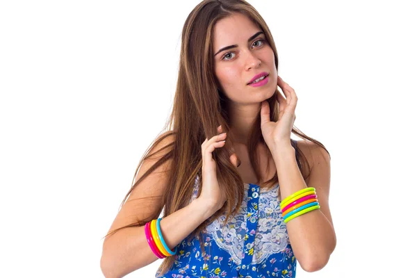 Young woman fixing her hair — Stock Photo, Image