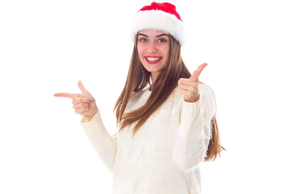 Женщина в красной рождественской шляпе — стоковое фото