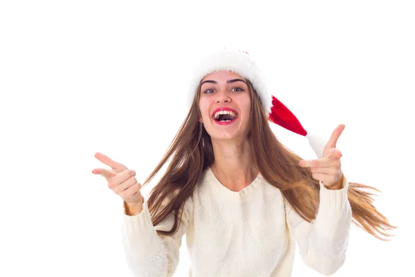 Woman in red christmas hat — Stock Photo, Image