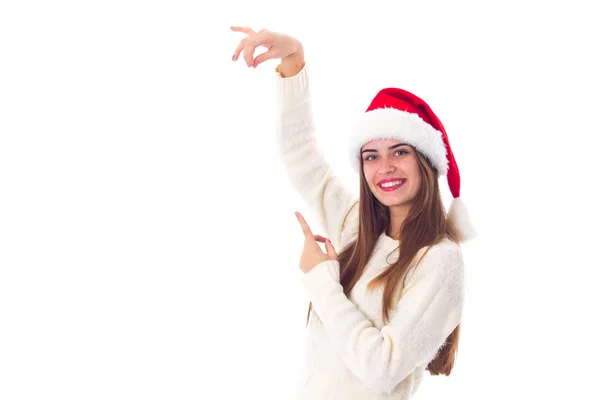 Woman in red christmas hat — Stock Photo, Image