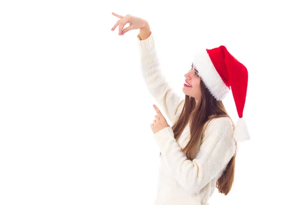 Mujer en sombrero de navidad rojo —  Fotos de Stock