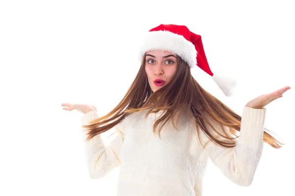 Woman in red christmas hat — Stock Photo, Image