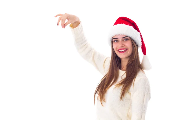 Woman in red christmas hat — Stock Photo, Image