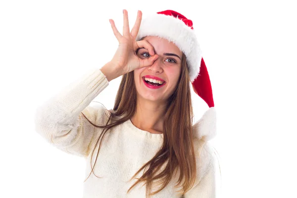 Chapeau de Noël femme en rouge — Photo