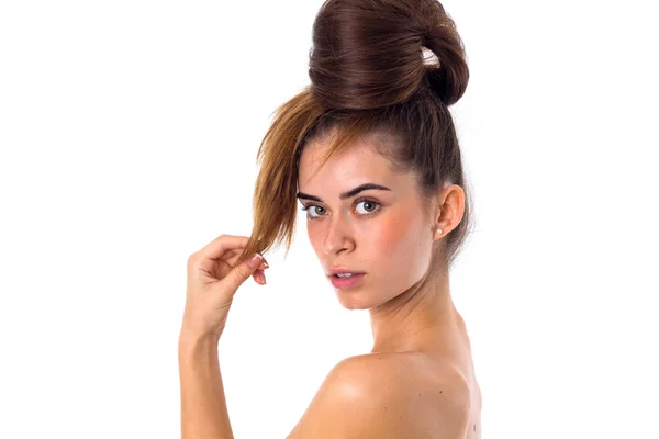 Frau mit Haaren im Dutt — Stockfoto