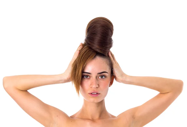 Woman with hair in a bun — Stockfoto