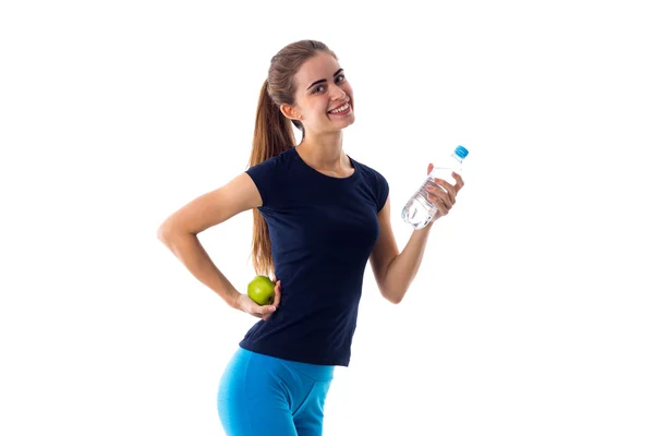 여자 잡고 애플과 물 — 스톡 사진