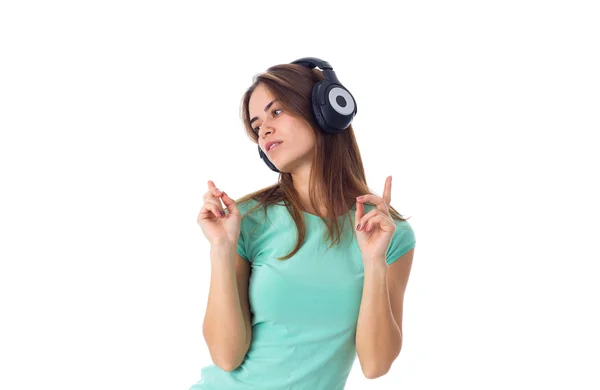 Mujer joven en auriculares — Foto de Stock