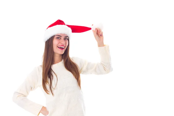 红色圣诞帽子的女人 — 图库照片