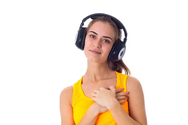 Mujer joven en auriculares —  Fotos de Stock