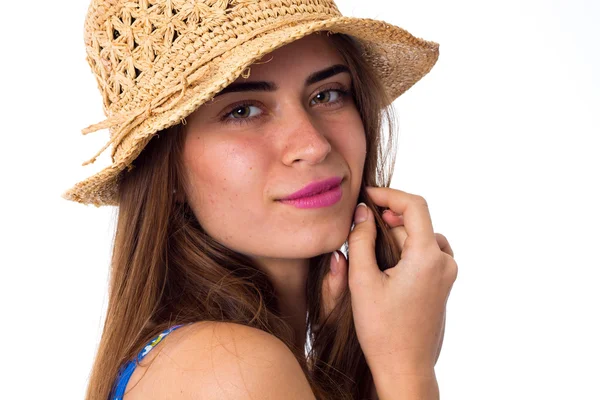 Young woman in the hat smiling — Stock Photo, Image