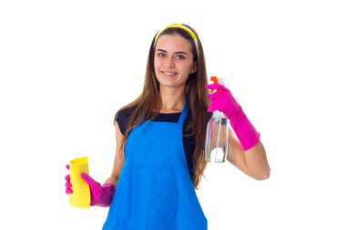 Kadın holding deterjan, toz bezi