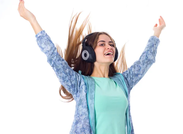 Mujer joven en auriculares — Foto de Stock