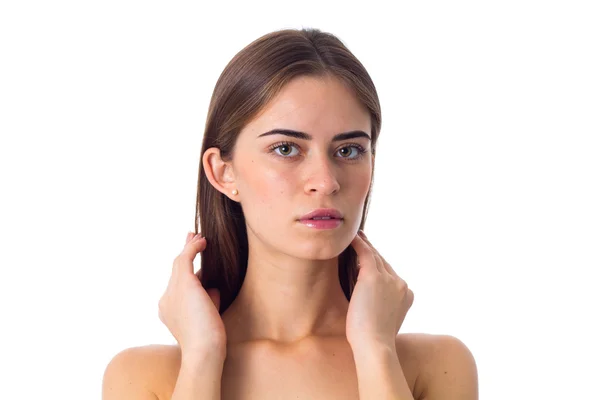 Young woman with long brown hair — Stock Photo, Image