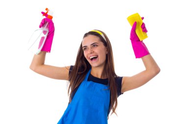 Kadın holding deterjan, toz bezi
