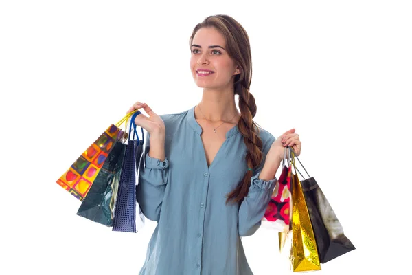 Femme avec sacs à provisions — Photo