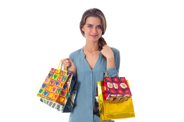 Donna con shopping bags — Foto Stock