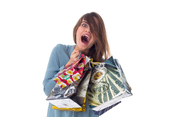 Donna con shopping bags — Foto Stock