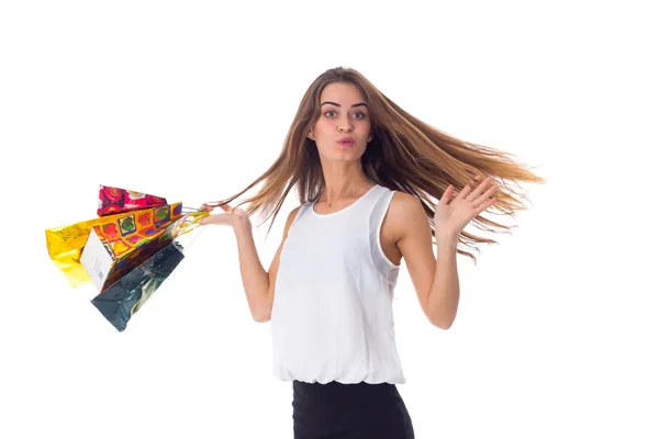 Femme avec sacs à provisions — Photo