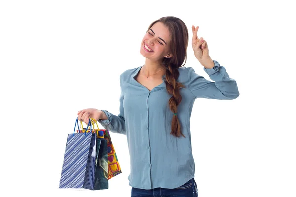 Donna con shopping bags — Foto Stock