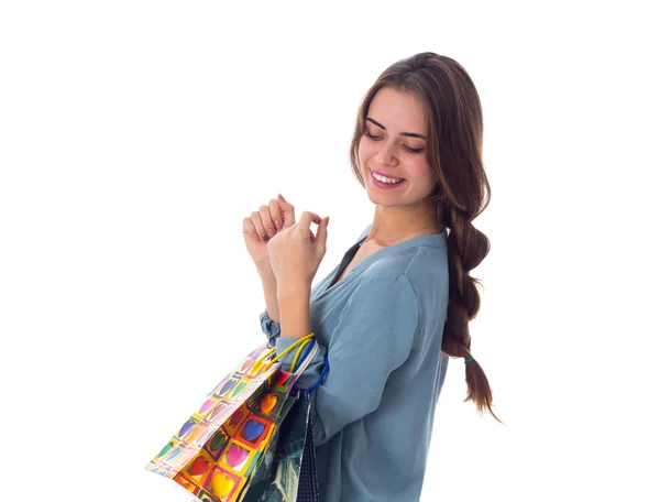 Femme avec sacs à provisions — Photo