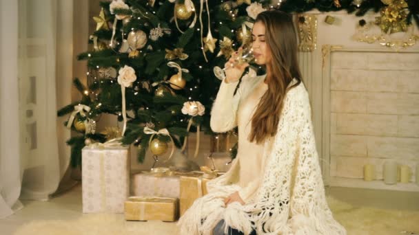 Mulher bonita bebendo champanhe — Vídeo de Stock
