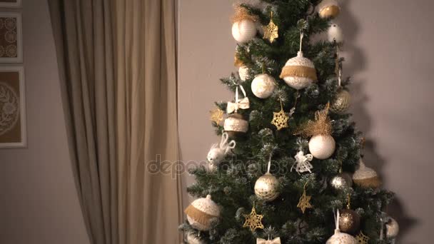 Teen girl with funny Santa hat and beard — Stock Video