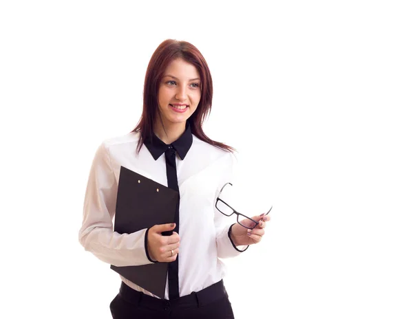 Young businesswoman holding folder — Stockfoto