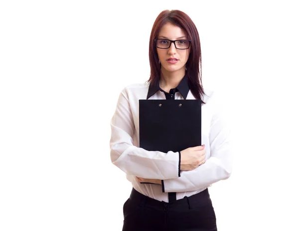 Junge Geschäftsfrau hält Ordner in der Hand — Stockfoto