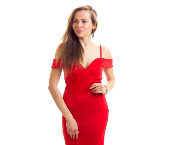 Jovem mulher em vestido vermelho — Fotografia de Stock