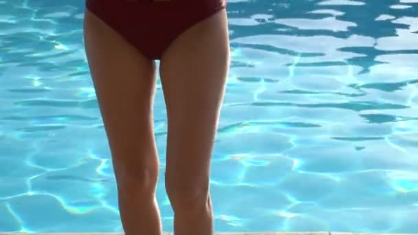 Woman in summer near swimming pool — Stock Video