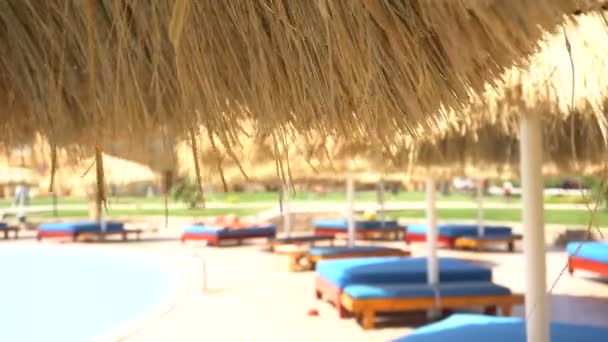 Зона отдыха рядом с бассейном — стоковое видео