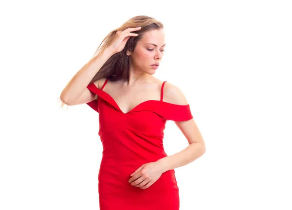 Mujer joven en vestido rojo —  Fotos de Stock