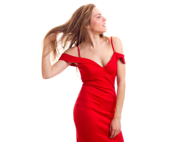 Jeune femme en robe rouge — Photo