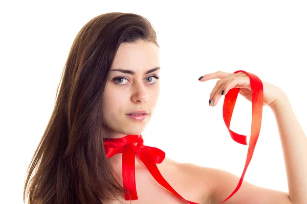 Young woman with red bowtie — Stock Photo, Image
