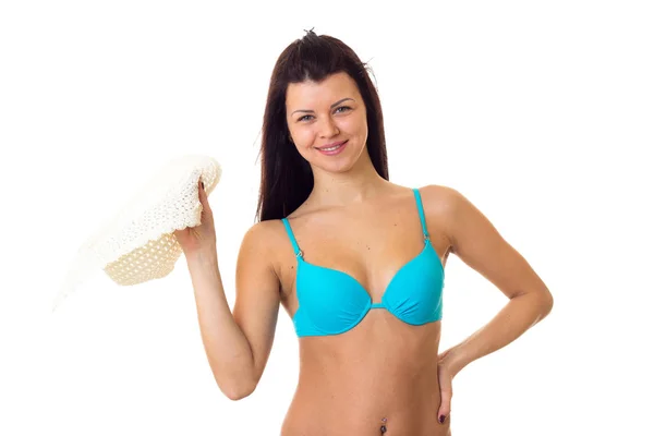 Frau im Badeanzug mit Hut — Stockfoto