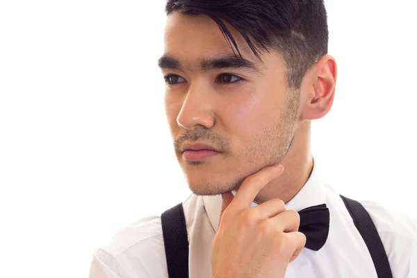 Young man with bow-tie and suspenders — Stock Photo, Image