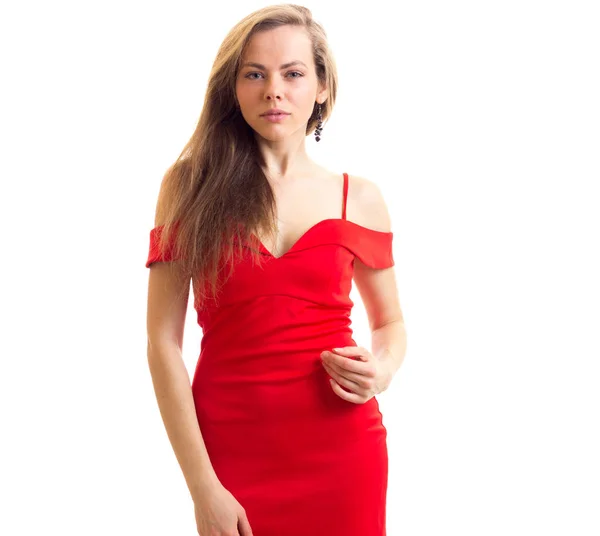 Young woman in red dress — Stock Photo, Image