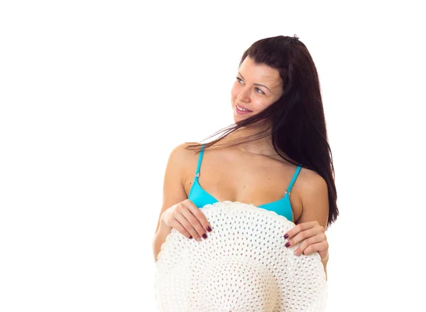 Mujer en traje de baño con sombrero — Foto de Stock