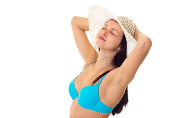 Mujer en traje de baño con sombrero —  Fotos de Stock