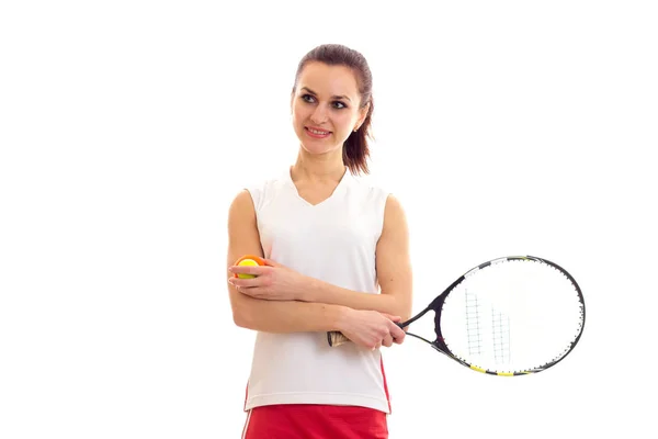 Mujer con raqueta de tenis —  Fotos de Stock