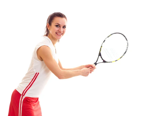 Mulher com raquete de tênis — Fotografia de Stock