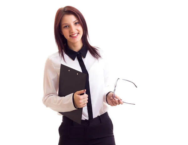 Young businesswoman holding folder — Stok fotoğraf