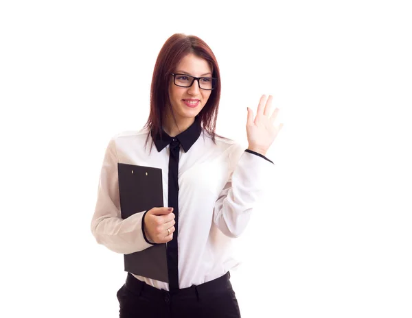 Young businesswoman holding folder — Stok fotoğraf