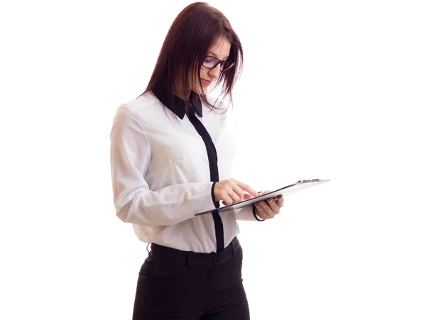 Young businesswoman holding folder — Stok fotoğraf