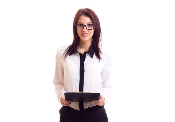 Young businesswoman holding folder — Stockfoto