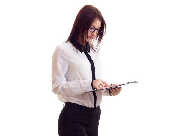 Young businesswoman holding folder — Stok fotoğraf